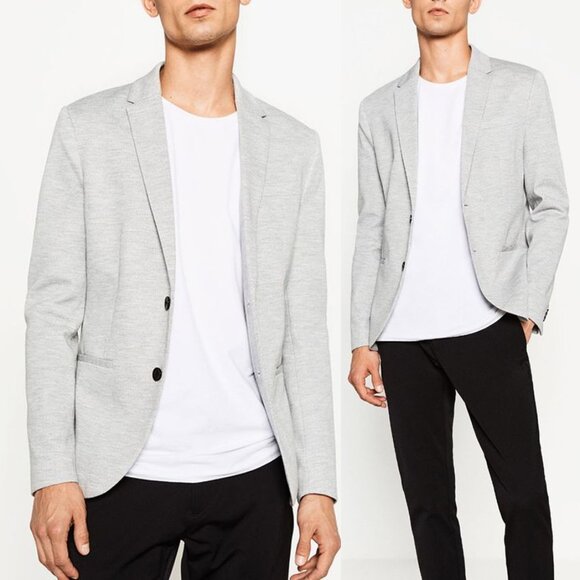 Zara Men's Size XL Gray Two-Button Blazer Sport Coat Jacket Stretch Lightweight - Picture 1 of 16